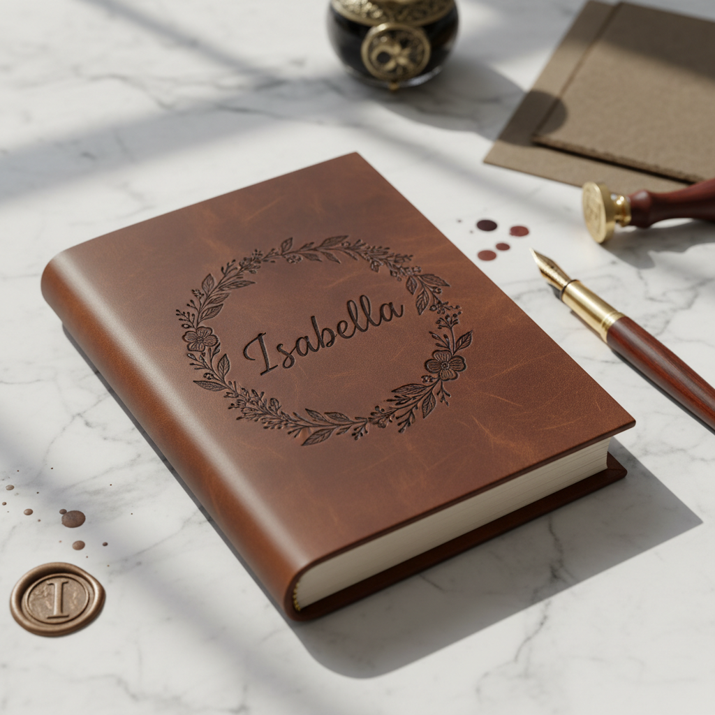 Personalised leather journal with engraved cover
