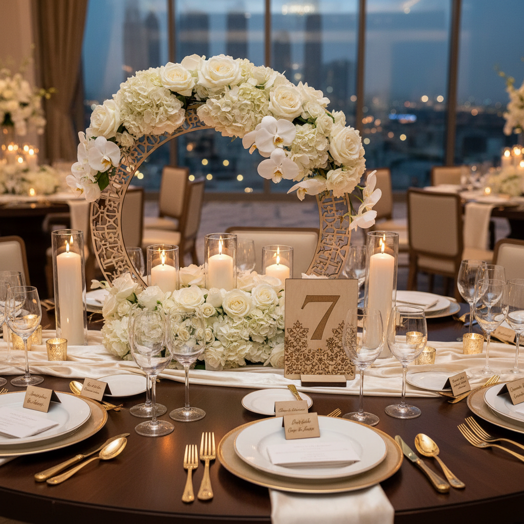 Luxury wedding table setup with engraved pieces